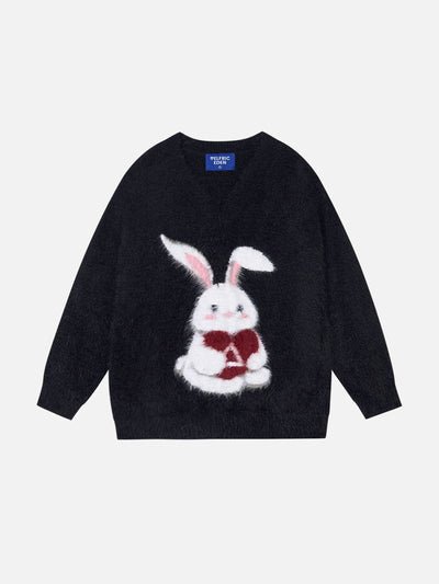 Aelfric Eden Aelfric Eden Rabbit Graphic Jacquard V‑Neck Sweater Streetwear Knit